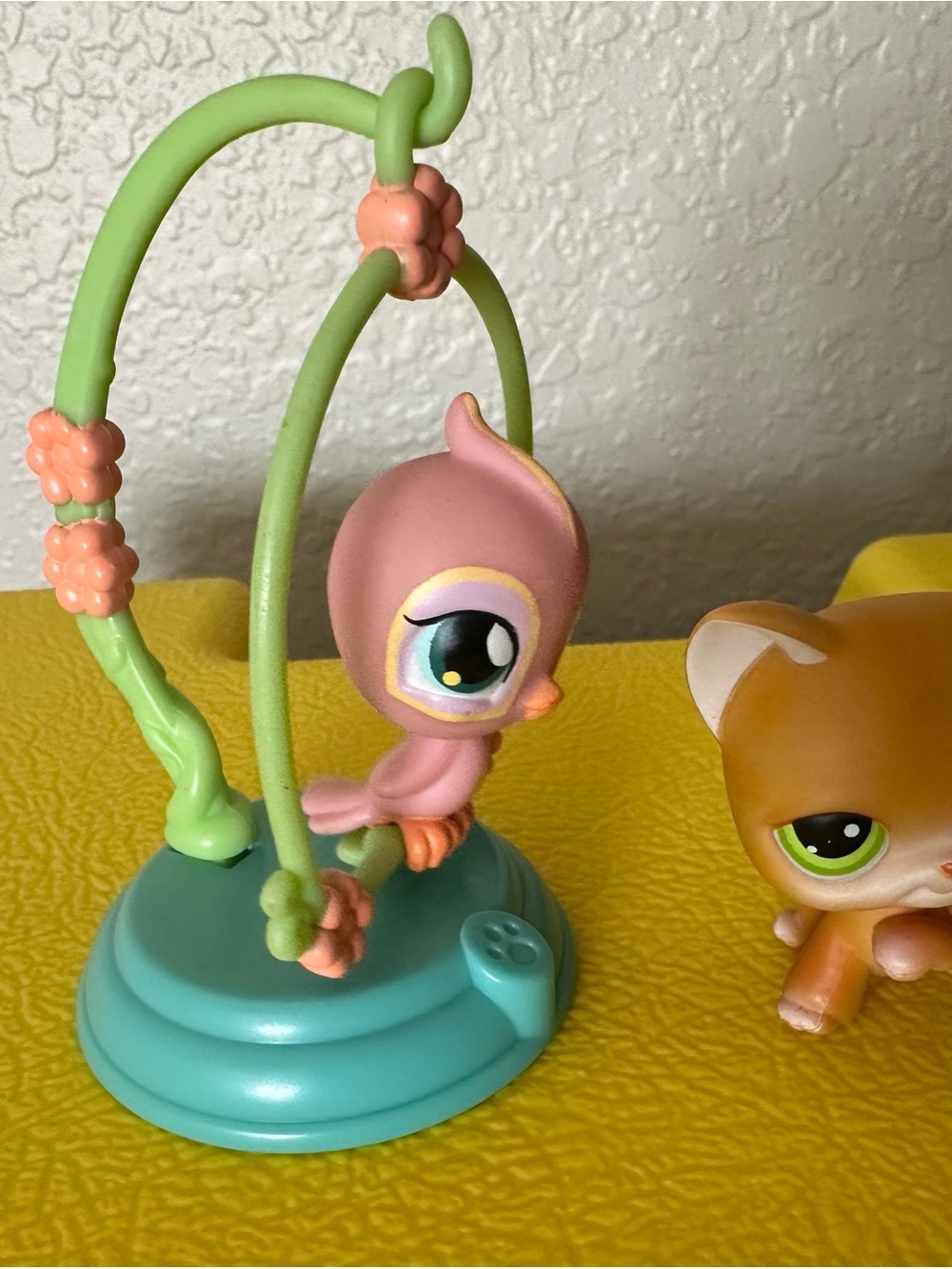 Littlest Pet Shop Pink Parakeet on its original swing and Stand.